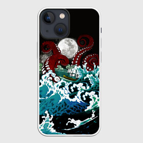 Чехол для iPhone 13 mini с принтом Корабль на Волнах | Кракен ,  |  | animal | beast | kraken | monster | moon | ocean | octopus | sea | ship | water | waves | вода | волны | животные | звери | корабль | кракен | луна | монстр | море | океан | осьминог | рыбы | щупальца