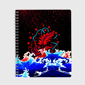 Тетрадь с принтом Кровавый Кракен Монстр , 100% бумага | 48 листов, плотность листов — 60 г/м2, плотность картонной обложки — 250 г/м2. Листы скреплены сбоку удобной пружинной спиралью. Уголки страниц и обложки скругленные. Цвет линий — светло-серый
 | animal | beast | blood | drops | kraken | monster | ocean | octopus | sea | water | waves | брызги | вода | волны | животные | звери | капли | кракен | кровь | монстр | море | океан | осьминог | рыбы | щупальца