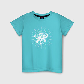 Детская футболка хлопок с принтом Осьминог Octopus , 100% хлопок | круглый вырез горловины, полуприлегающий силуэт, длина до линии бедер | cute | octopus | милый | осьминог | осьминожка | щупальца
