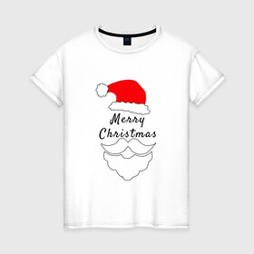 Женская футболка хлопок с принтом Santa Merry Christmas , 100% хлопок | прямой крой, круглый вырез горловины, длина до линии бедер, слегка спущенное плечо | cновымгодом | merry christmas | новый год | праздник | рождество | санта