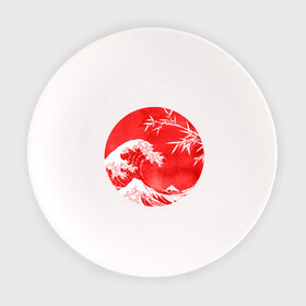 Тарелка с принтом Волна в Канагаве , фарфор | диаметр - 210 мм
диаметр для нанесения принта - 120 мм | Тематика изображения на принте: аниме | бамбук | большая волна в канагаве | волна | красный | солнце | япония