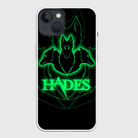 Чехол для iPhone 13 с принтом Hades ,  |  | hades | roguelike | бесконечные круги ада | волки | зелёные | компьютерная игра | светящиеся | эмблема