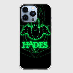 Чехол для iPhone 13 Pro с принтом Hades ,  |  | hades | roguelike | бесконечные круги ада | волки | зелёные | компьютерная игра | светящиеся | эмблема