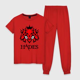 Женская пижама хлопок с принтом Hades , 100% хлопок | брюки и футболка прямого кроя, без карманов, на брюках мягкая резинка на поясе и по низу штанин | hades | roguelike | бесконечные круги ада | волк | компьютерная игра | красный | цепь | эмблема