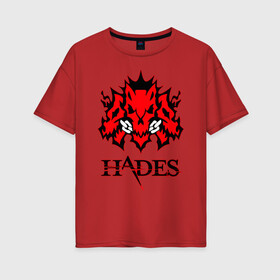 Женская футболка хлопок Oversize с принтом Hades , 100% хлопок | свободный крой, круглый ворот, спущенный рукав, длина до линии бедер
 | hades | roguelike | бесконечные круги ада | волк | компьютерная игра | красный | цепь | эмблема
