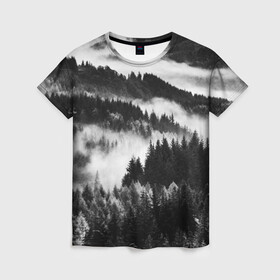 Женская футболка 3D с принтом ТУМАННЫЙ ЛЕС  МРАЧНЫЙ ЛЕС , 100% полиэфир ( синтетическое хлопкоподобное полотно) | прямой крой, круглый вырез горловины, длина до линии бедер | tegunvteg | деревья | ели | лес | мрачный | природа | туман | туманный