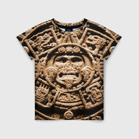 Детская футболка 3D с принтом Ацтекский Календарь , 100% гипоаллергенный полиэфир | прямой крой, круглый вырез горловины, длина до линии бедер, чуть спущенное плечо, ткань немного тянется | Тематика изображения на принте: aztec | calendar | ацтеки | календарь | майя