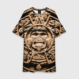Детское платье 3D с принтом Ацтекский Календарь , 100% полиэстер | прямой силуэт, чуть расширенный к низу. Круглая горловина, на рукавах — воланы | Тематика изображения на принте: aztec | calendar | ацтеки | календарь | майя