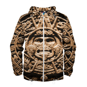 Мужская ветровка 3D с принтом Ацтекский Календарь , 100% полиэстер | подол и капюшон оформлены резинкой с фиксаторами, два кармана без застежек по бокам, один потайной карман на груди | aztec | calendar | ацтеки | календарь | майя