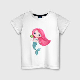 Детская футболка хлопок с принтом Русалка Мира , 100% хлопок | круглый вырез горловины, полуприлегающий силуэт, длина до линии бедер | конфета | милая русалка | морские жители | розовые волосы | русалка | русалочка