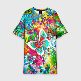 Детское платье 3D с принтом ЯРКИЕ КРАСКИ , 100% полиэстер | прямой силуэт, чуть расширенный к низу. Круглая горловина, на рукавах — воланы | butterfly | color | flower | rainbow | summer | бабочки | брызги | краски | лето | радуга | цвета | цветы