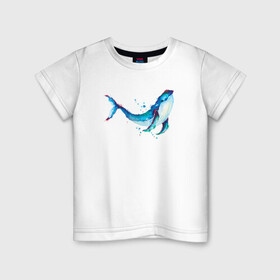 Детская футболка хлопок с принтом Кит акварель , 100% хлопок | круглый вырез горловины, полуприлегающий силуэт, длина до линии бедер | Тематика изображения на принте: sea | whale | акварель | кит | киты | морские | морское
