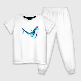 Детская пижама хлопок с принтом Кит акварель , 100% хлопок |  брюки и футболка прямого кроя, без карманов, на брюках мягкая резинка на поясе и по низу штанин
 | sea | whale | акварель | кит | киты | морские | морское