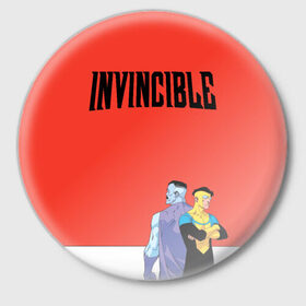 Значок с принтом Invincible ,  металл | круглая форма, металлическая застежка в виде булавки | allen | invincible | omni man | omniman | superhero | алиен | аллен | инвинсибл | неуязвимый | омнимэн | супергерои