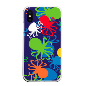 Чехол для iPhone XS Max матовый с принтом Осьминоги , Силикон | Область печати: задняя сторона чехла, без боковых панелей | Тематика изображения на принте: cute | octopus | милый | морское | осьминог | осьминожка | паттерн | тентакли | щупальца