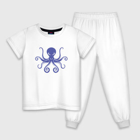 Детская пижама хлопок с принтом Осьминог , 100% хлопок |  брюки и футболка прямого кроя, без карманов, на брюках мягкая резинка на поясе и по низу штанин
 | cute | octopus | милый | морское | осьминог | осьминожка | паттерн | тентакли | щупальца