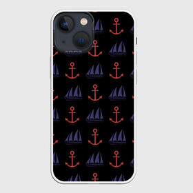 Чехол для iPhone 13 mini с принтом Корабли и якоря ,  |  | anchor | корабли | корабль | море | морские | океан | паруса | паттерн | шварт | якори | якорь