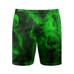 Мужские шорты спортивные с принтом Неоновый дым (зеленый) ,  |  | smoke | дым | импарение | неон | смог