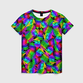 Женская футболка 3D с принтом Неоновый папоротник , 100% полиэфир ( синтетическое хлопкоподобное полотно) | прямой крой, круглый вырез горловины, длина до линии бедер | Тематика изображения на принте: neon | summer | tropical | азия | ветки | джунгли | жара | зелень | красочный | лето | листья | неоновые цвета | остров | отпуск | пальмы | папоротник | пляж | природа | путешествие | радужный | растения | таиланд