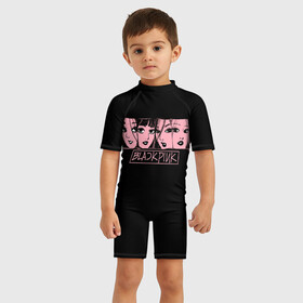 Детский купальный костюм 3D с принтом Black Pink Art , Полиэстер 85%, Спандекс 15% | застежка на молнии на спине | black pink | blackpink | pop | блэк пинк | ким дженни | ким джи су | корейцы | лалиса манобан | музыка | поп | попса | розэ
