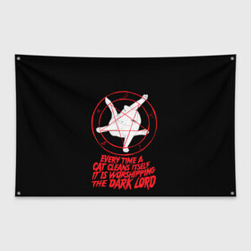 Флаг-баннер с принтом КОТ САТАНЫ , 100% полиэстер | размер 67 х 109 см, плотность ткани — 95 г/м2; по краям флага есть четыре люверса для крепления | blood | cat | dark | devil | evil | lord | satan | дьявол | зло | кот | котик | котэ | лорд | пентаграмма | пушистый | сатана | темный