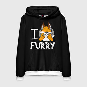 Мужская толстовка 3D с принтом I love furry , 100% полиэстер | двухслойный капюшон со шнурком для регулировки, мягкие манжеты на рукавах и по низу толстовки, спереди карман-кенгуру с мягким внутренним слоем. | furry | i love furry | антропоморфные животные | лиса | люди животные | фурри | я люблю фурри