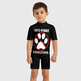 Детский купальный костюм 3D с принтом Anti-Furry coalition , Полиэстер 85%, Спандекс 15% | застежка на молнии на спине | anti furry | coalition | furry | антифурри | антропоморфные животные | запрет | зверь | знак | коалиция | фурри | человек животные