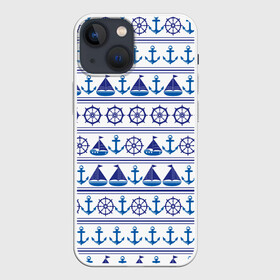Чехол для iPhone 13 mini с принтом Морские мотивы ,  |  | ships | корабли | кораблики | море | морские | морское | руль | штурвал | якорь