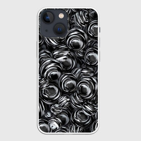 Чехол для iPhone 13 mini с принтом Glossy Balls ,  |  | abstraction | background | ball | balls | black | circle | gloss | metal | paint | pattern | reflection | shine | texture | white | абстракция | белый | блеск | глянец | краска | круг | металл | отражение | паттерн | текстура | фон | черный | шар | шары
