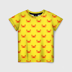Детская футболка 3D с принтом Крабы , 100% гипоаллергенный полиэфир | прямой крой, круглый вырез горловины, длина до линии бедер, чуть спущенное плечо, ткань немного тянется | crabs | краб | крабики | крабы | морские | на желтом