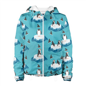 Женская куртка 3D с принтом Пингвины , ткань верха — 100% полиэстер, подклад — флис | прямой крой, подол и капюшон оформлены резинкой с фиксаторами, два кармана без застежек по бокам, один большой потайной карман на груди. Карман на груди застегивается на липучку | море | морские | океан | пингвин | пингвинчик | пингвины | плавники акул