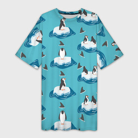 Платье-футболка 3D с принтом Пингвины ,  |  | море | морские | океан | пингвин | пингвинчик | пингвины | плавники акул