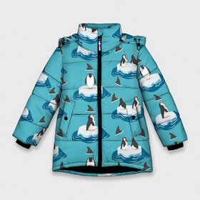 Зимняя куртка для девочек 3D с принтом Пингвины , ткань верха — 100% полиэстер; подклад — 100% полиэстер, утеплитель — 100% полиэстер. | длина ниже бедра, удлиненная спинка, воротник стойка и отстегивающийся капюшон. Есть боковые карманы с листочкой на кнопках, утяжки по низу изделия и внутренний карман на молнии. 

Предусмотрены светоотражающий принт на спинке, радужный светоотражающий элемент на пуллере молнии и на резинке для утяжки. | море | морские | океан | пингвин | пингвинчик | пингвины | плавники акул