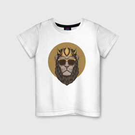 Детская футболка хлопок с принтом Гордый Лев с бородой , 100% хлопок | круглый вырез горловины, полуприлегающий силуэт, длина до линии бедер | king | король | корона | кошка | лев | царь