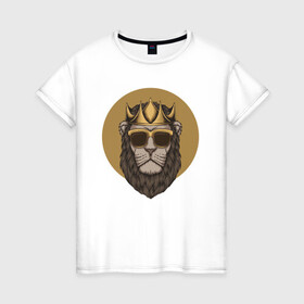 Женская футболка хлопок с принтом Гордый Лев с бородой , 100% хлопок | прямой крой, круглый вырез горловины, длина до линии бедер, слегка спущенное плечо | king | король | корона | кошка | лев | царь
