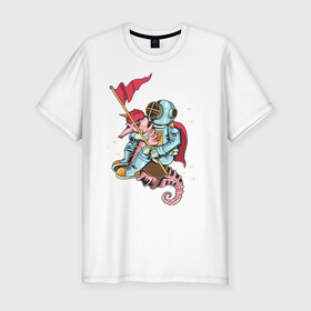 Мужская футболка хлопок Slim с принтом Верхом на коне , 92% хлопок, 8% лайкра | приталенный силуэт, круглый вырез ворота, длина до линии бедра, короткий рукав | games | space | астронавт | космос | морской конь | подводный мир | флаг