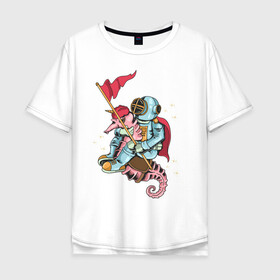 Мужская футболка хлопок Oversize с принтом Верхом на коне , 100% хлопок | свободный крой, круглый ворот, “спинка” длиннее передней части | games | space | астронавт | космос | морской конь | подводный мир | флаг