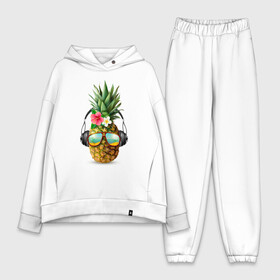 Женский костюм хлопок Oversize с принтом Летний Ананас в наушниках ,  |  | beach | palm | sea | summer | tropical | ананас | волны | жара | летние | лето | море | наушники | очки | пальмы | пляж | тропический | фрукт | цветы