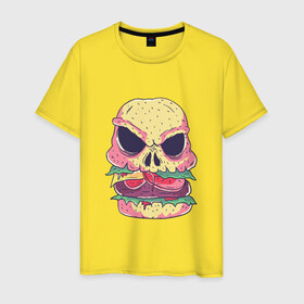 Мужская футболка хлопок с принтом Череп Бургер Skull Burger , 100% хлопок | прямой крой, круглый вырез горловины, длина до линии бедер, слегка спущенное плечо. | 100 эко | big daddy | boomer | fashion man | hipster | hipster merch | old school | real man | skulls | vintage | wild beast | бумер | винтаж | гамбургер | еда | фастфуд | хипстер | хипстер мерч | хипстерский череп | черепа | чизбургер