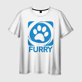 Мужская футболка 3D с принтом Furry , 100% полиэфир | прямой крой, круглый вырез горловины, длина до линии бедер | furry | антропоморфные животные | лапа | логотип | люди животные | отпечаток | след | фурри | фурри фэндом | эмблема