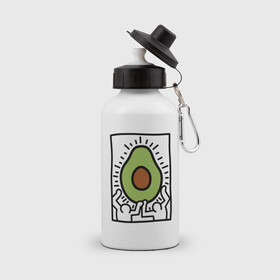 Бутылка спортивная с принтом АВОКАДО АРТ , металл | емкость — 500 мл, в комплекте две пластиковые крышки и карабин для крепления | avocado | авокадо | арт | минимализм | простота | человечки