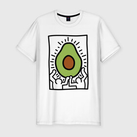 Мужская футболка хлопок Slim с принтом АВОКАДО АРТ , 92% хлопок, 8% лайкра | приталенный силуэт, круглый вырез ворота, длина до линии бедра, короткий рукав | avocado | авокадо | арт | минимализм | простота | человечки