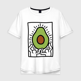 Мужская футболка хлопок Oversize с принтом АВОКАДО АРТ , 100% хлопок | свободный крой, круглый ворот, “спинка” длиннее передней части | Тематика изображения на принте: avocado | авокадо | арт | минимализм | простота | человечки