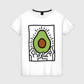 Женская футболка хлопок с принтом АВОКАДО АРТ , 100% хлопок | прямой крой, круглый вырез горловины, длина до линии бедер, слегка спущенное плечо | avocado | авокадо | арт | минимализм | простота | человечки