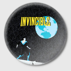 Значок с принтом Invincible ,  металл | круглая форма, металлическая застежка в виде булавки | allen | invincible | omni man | omniman | superhero | алиен | аллен | инвинсибл | неуязвимый | омнимэн | супергерои
