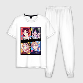 Мужская пижама хлопок с принтом Госпожа Кагуя (Kaguya Sama) , 100% хлопок | брюки и футболка прямого кроя, без карманов, на брюках мягкая резинка на поясе и по низу штанин
 | Тематика изображения на принте: ahegao | anime | chika | fujiwara | girl | girls | is | kaguya | love | sama | senpai | waifu | war | аниме | ахегао | в | вайфу | войне | госпожа | девушка | кагуя | как | любви | манга | на | семпай | сенпай | тян | тяночка | чика