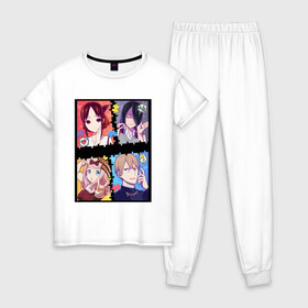 Женская пижама хлопок с принтом Госпожа Кагуя (Kaguya Sama) , 100% хлопок | брюки и футболка прямого кроя, без карманов, на брюках мягкая резинка на поясе и по низу штанин | Тематика изображения на принте: ahegao | anime | chika | fujiwara | girl | girls | is | kaguya | love | sama | senpai | waifu | war | аниме | ахегао | в | вайфу | войне | госпожа | девушка | кагуя | как | любви | манга | на | семпай | сенпай | тян | тяночка | чика