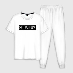 Мужская пижама хлопок с принтом SODA LUV , 100% хлопок | брюки и футболка прямого кроя, без карманов, на брюках мягкая резинка на поясе и по низу штанин
 | Тематика изображения на принте: luv | mayot | melon | music | og buda | seemee | soda | sodaluv | бигасс | коми | лав | лого | логотип | лув | мелон | сода