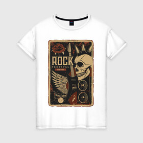 Женская футболка хлопок с принтом Rock festival , 100% хлопок | прямой крой, круглый вырез горловины, длина до линии бедер, слегка спущенное плечо | festival | rock | skull | гитара | крылья | панк | роза | розы | рок | череп