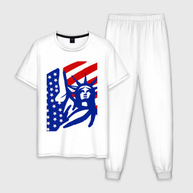 Мужская пижама хлопок с принтом Свобода , 100% хлопок | брюки и футболка прямого кроя, без карманов, на брюках мягкая резинка на поясе и по низу штанин
 | америка | красный | свобода | синий | статуя свободы | сша